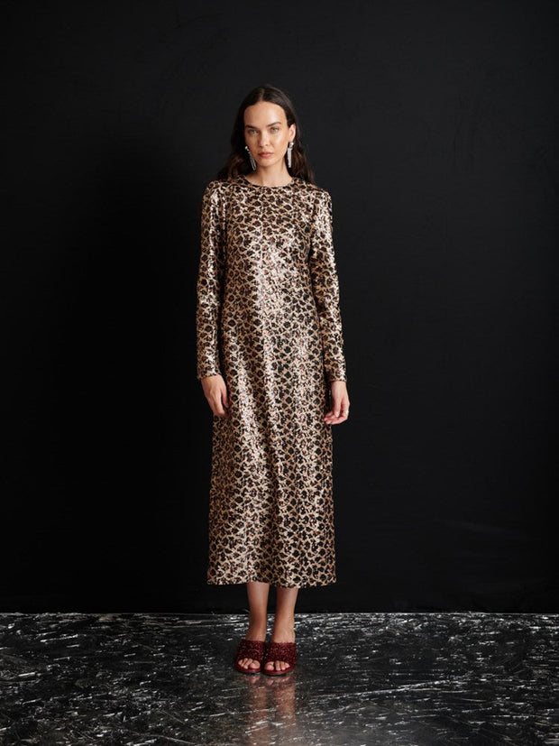 <b> Ghospell </b> Yara Sequin Leopard Midi Dress