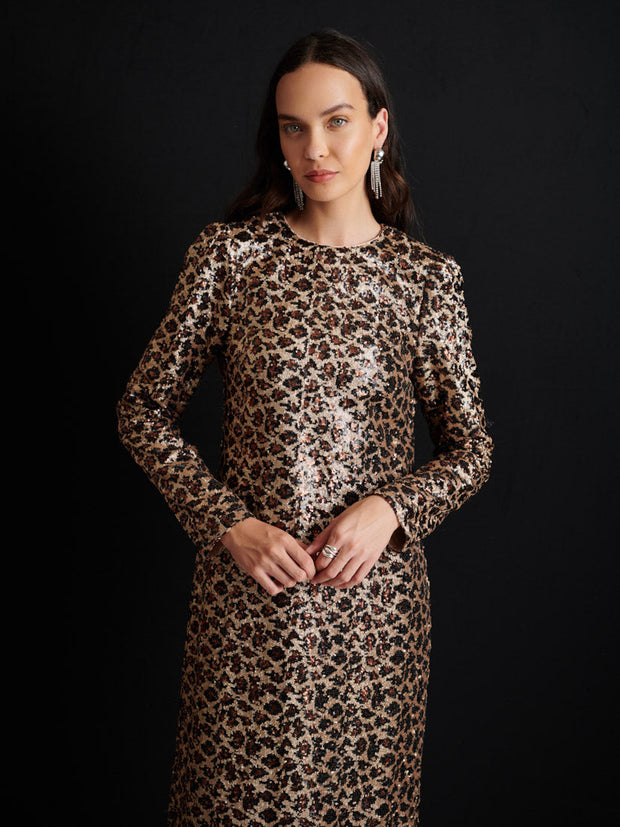 <b> Ghospell </b> Yara Sequin Leopard Midi Dress